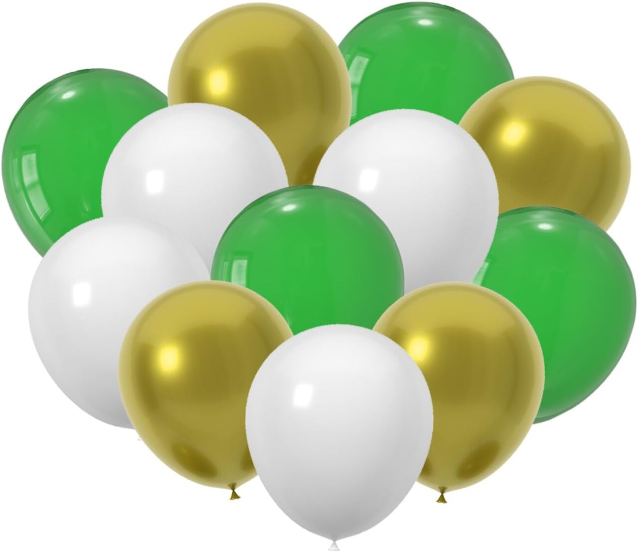 100-Pack 12 Inch Latex Balloons Green White Gold - For St. Patrick's Day, Christmas, Graduation, Wedding, Baby Shower Decorations